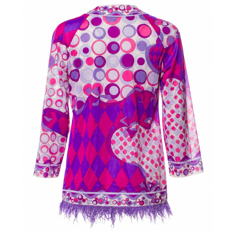 Emilio Pucci for Formfit Rogers Vintage Fringe Trim Harlequin Patterned Cardigan - Picture 3 of 4